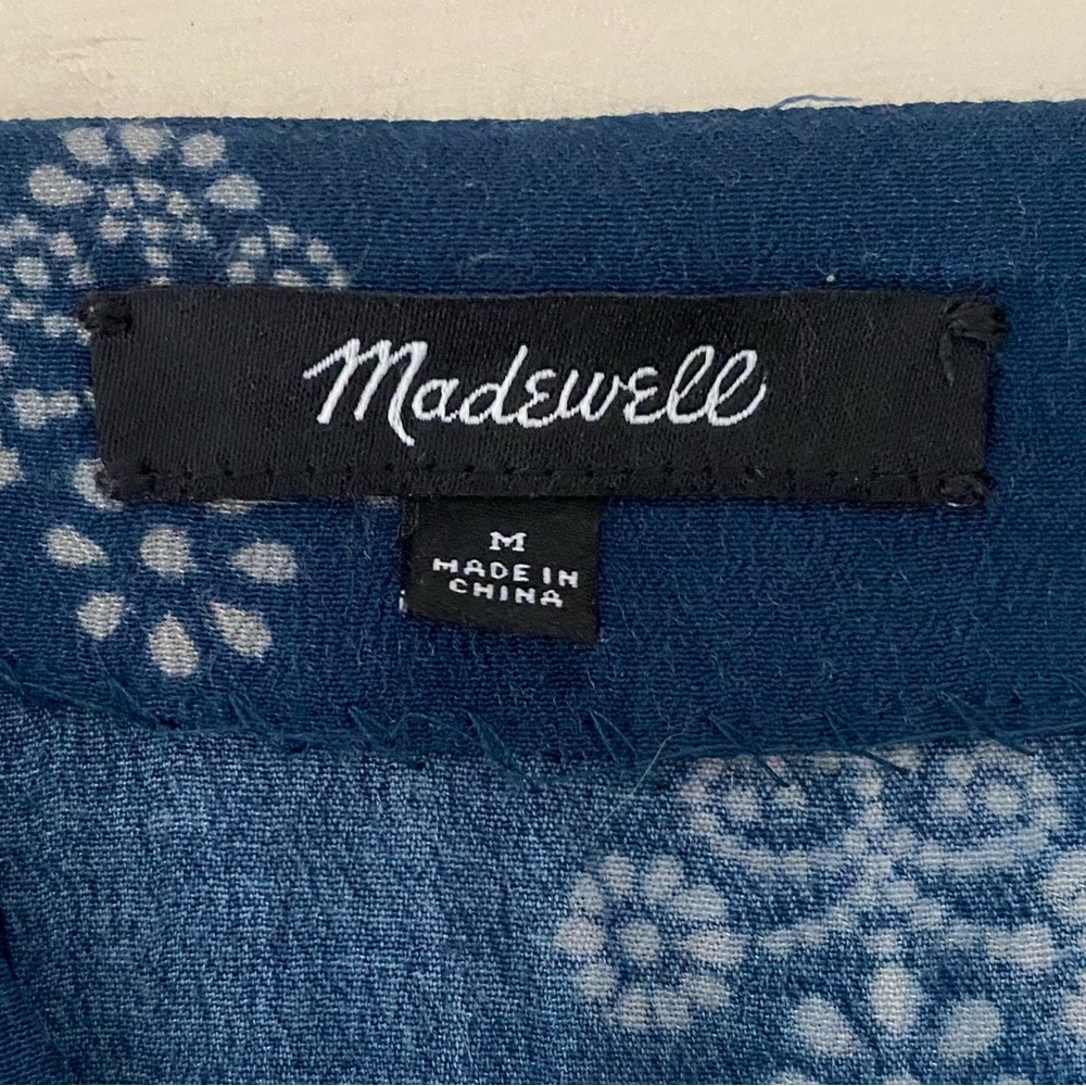 Madewell Blue Printed V-Neck Blouse - Picture 8 of 9